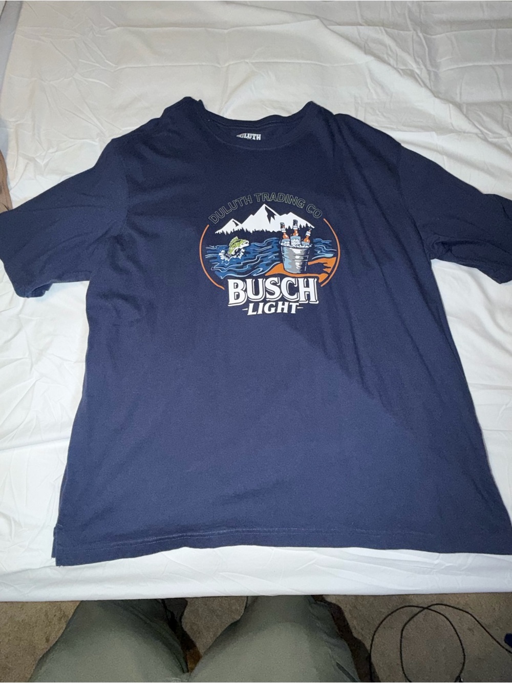 Duluth Trading Co Navy Busch Light Logo Short Sleeve Tee